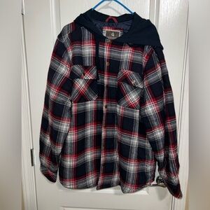 MENS Red and Black Plaid Hooded Jacket size XL
